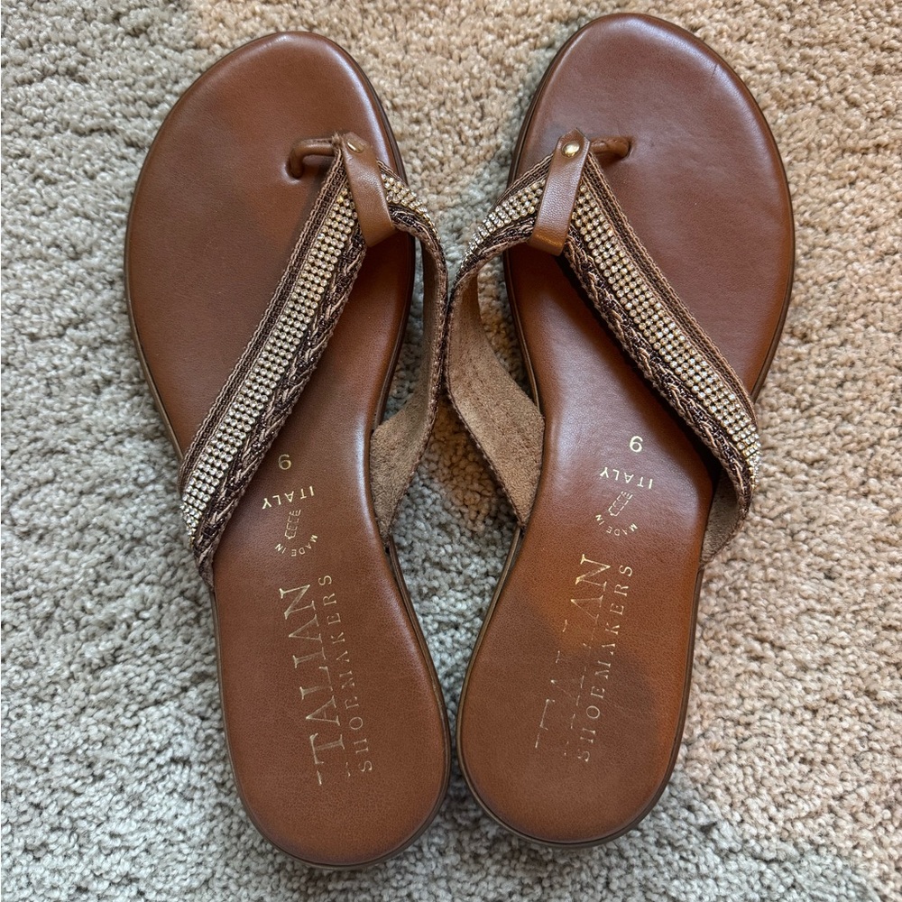 Italian Shoemakers Tan and Gold Sandals